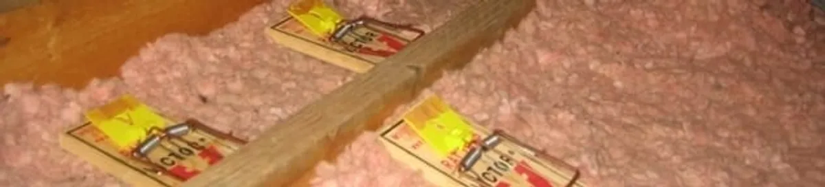 Mouse traps placed in an attic for rodent control in Shreveport, LA